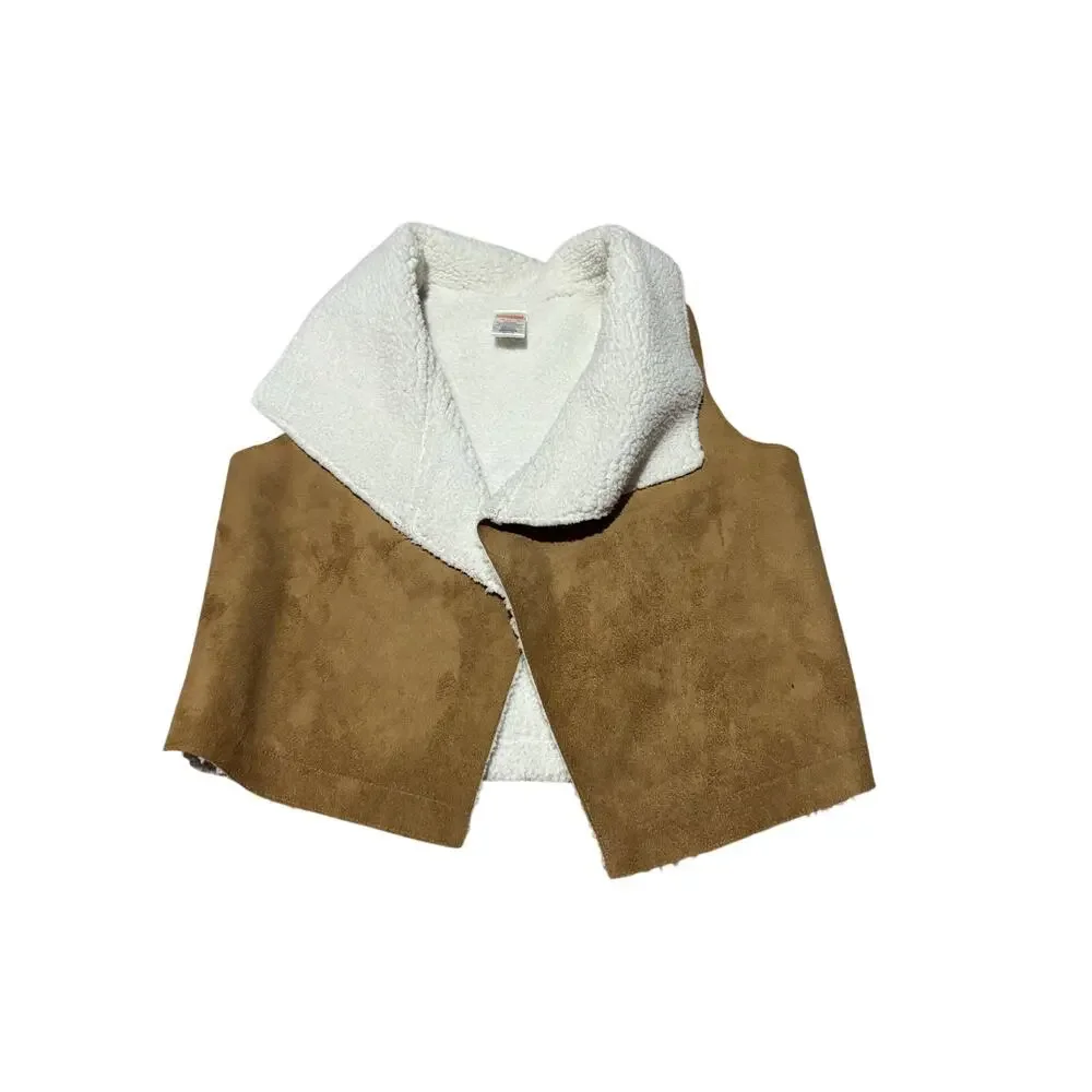 Gymboree faux suede faux shearling lined tobacco color hi low pointed vest euc
